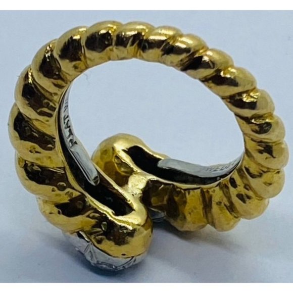 David Webb 18K Platinum Diamond Crossover Bypass Hammered Ring - Picture 6 of 12